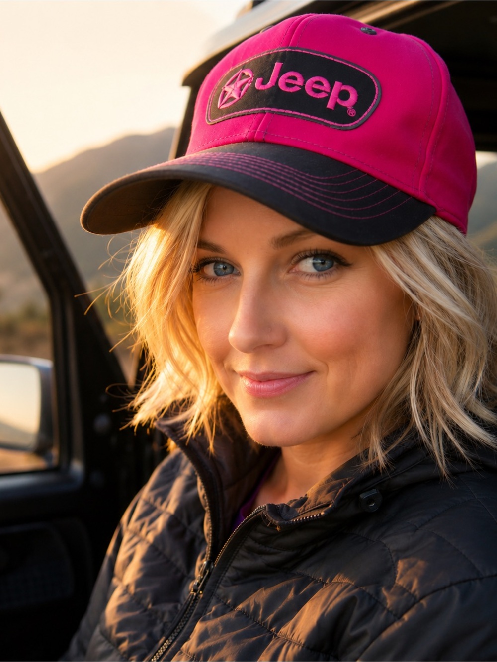 Jeep Baseball Cap Cotton Adjustable Pink and Black NWT
